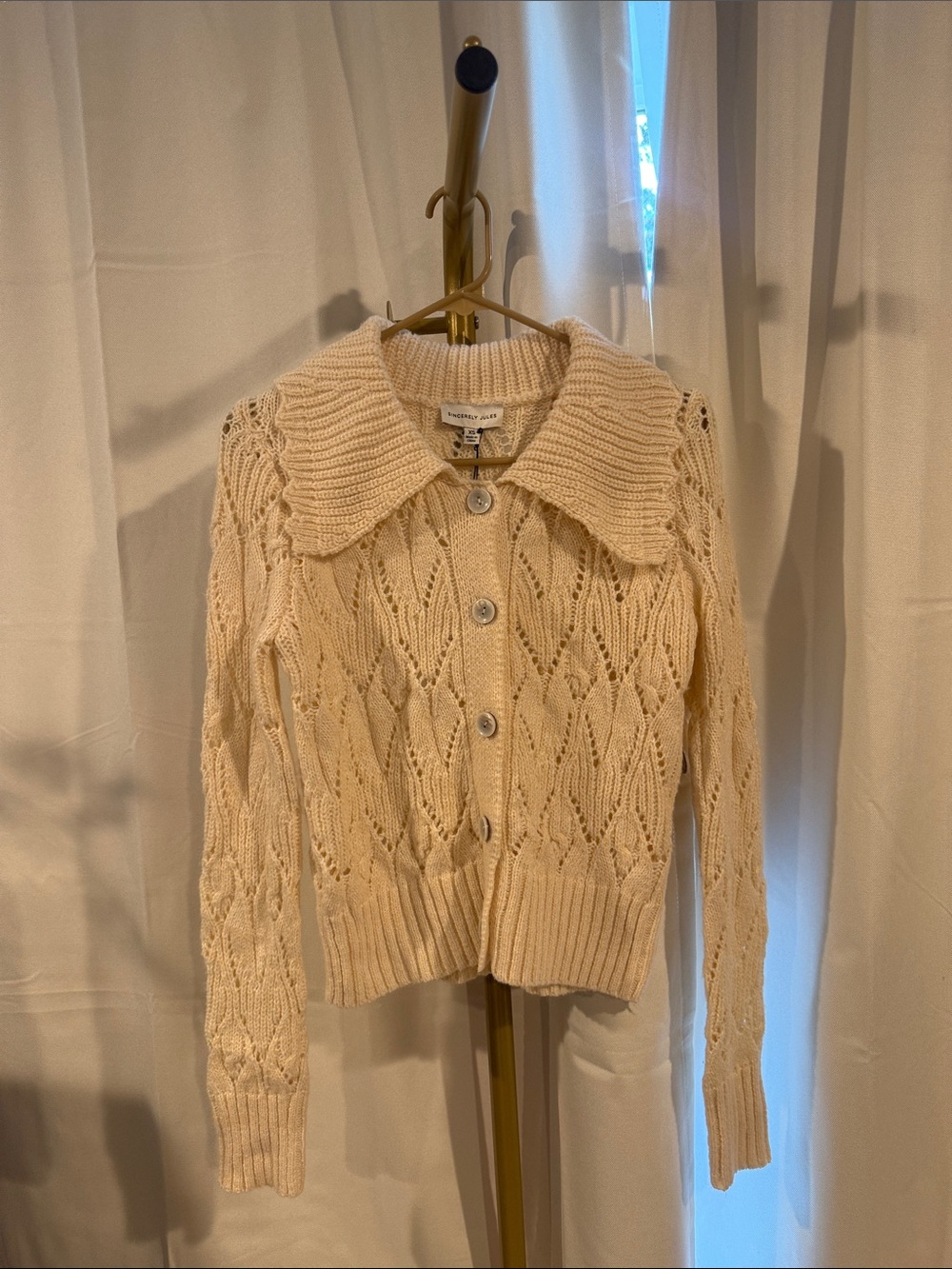 Revolve Sincerly Jules Cream Openwork Button Cardigan XS NWT